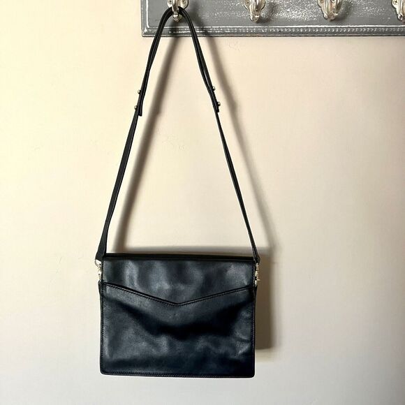 Loeffler Randall Black Leather w/ Animal Print Accent Envelope Crossbody Handbag - Picture 4 of 16